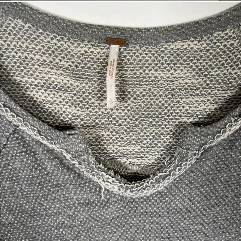 Free People Oversized Split Boatneck Bell Sleeve Crotchet Hi-Lo Raw Hem Thermal